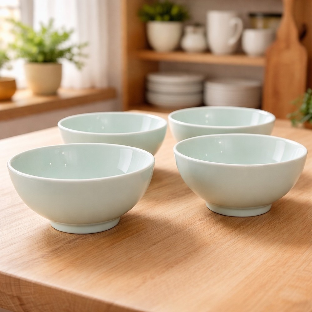 Porcelain cereal/rice/desert bowls,‎ Lenox Origins pattern, light Ice blue glaze